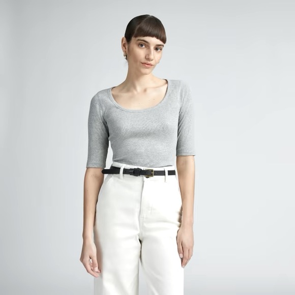 Everlane Tops - Everlane The Pima Micro-Rib Scoop-Neck Tee in Heathered Grey Size XL extra-large